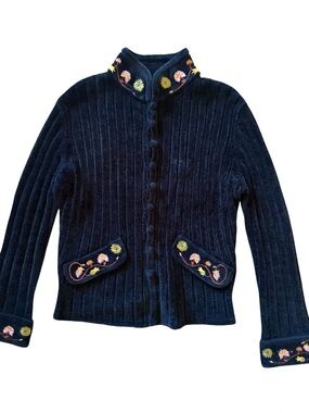 Vintage Lisa Nichols Cottagecore Chenille Knit Embroidered Cardigan Black Sz M